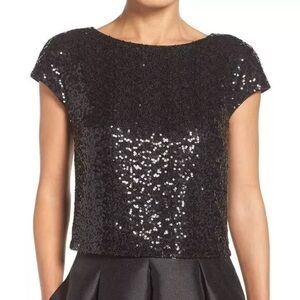 Eliza J Black Sequin Crop Top and Skirt